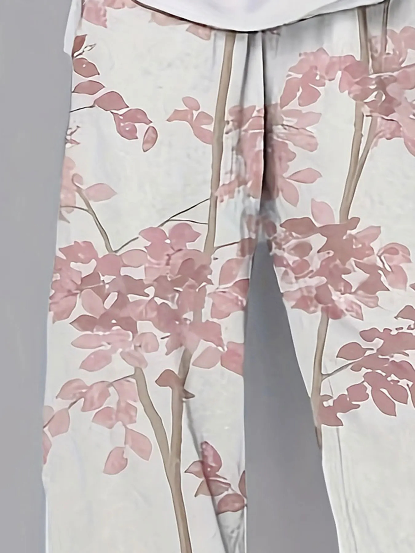 Womens Plus Size Casual Summer Pants Straight Leg Floral Print with Pockets Machine Washable Non Stretch Fabric for Wear 250805