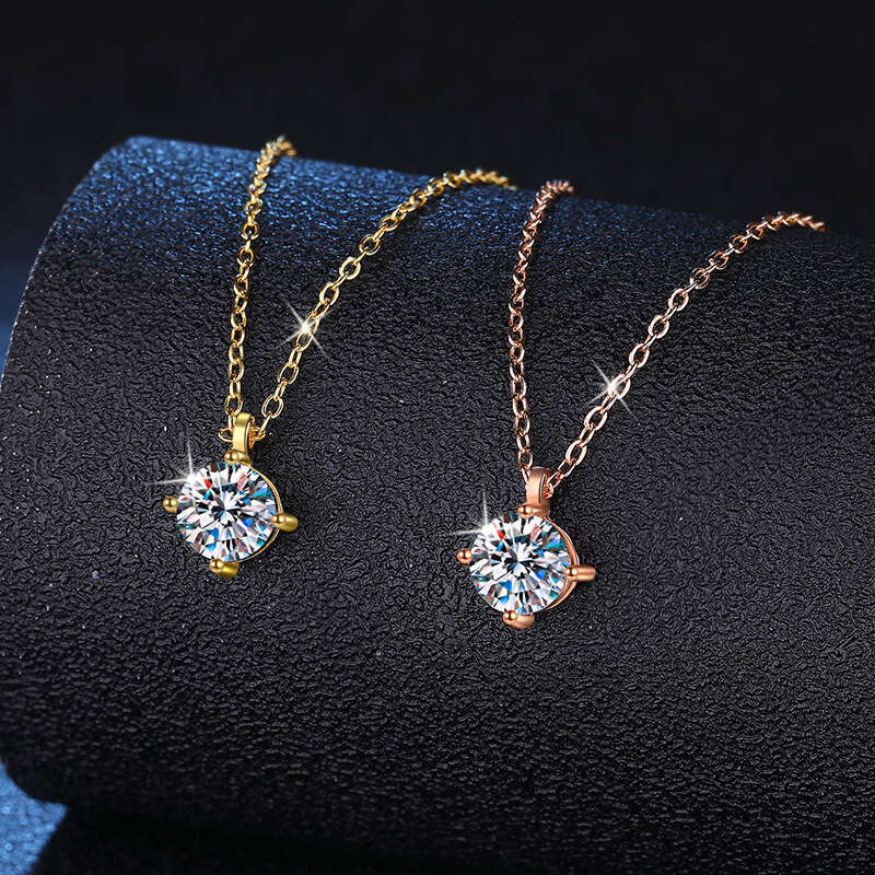 Live Iced Out VVS for Women D Color Necklace 1 ct Classic Four-Prong Moissanite Clavicle Chain