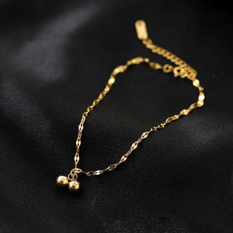Stainless Steel Exquisite Shiny Gold Color Ball Cherry Anklets for Women Classic Fashion Beach Foot Jewelry Accessory Colorfast Y250805