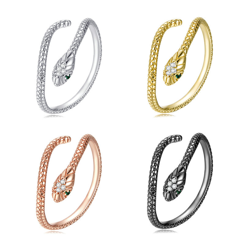 Bamoer Original 925 Sterling Silver Snake Ear Stud Ring Plated Platinum Zircon Animal Earrings SCR666 Snake Ring