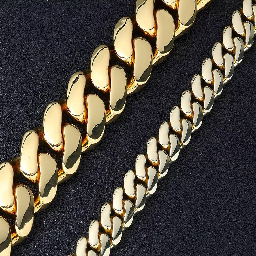 Wholesale 10mm-22mm Solid Cuban Chain Necklace 14K Gold Plated Heavy Miami Cuban Link Chain Hip Hop Men Fine Jewelry