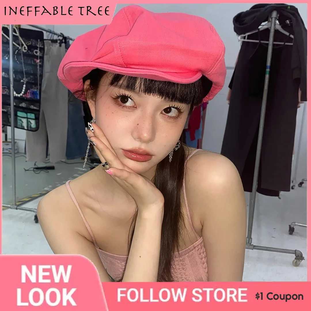 Rose Red! 100% Cotton Oversized Womens Octagonal Hat Stylish Painter Newsboy Cap Painter Cloud She Beret Hats Boinas XJ250807