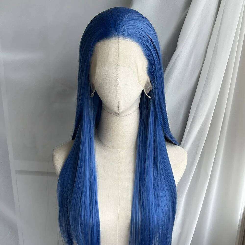 Royal Blue Lace Front 13*4 Long Straight Hair Heat-Resistant Fibers High Quality Synthetic Wig Cosplay Jinx Wigs