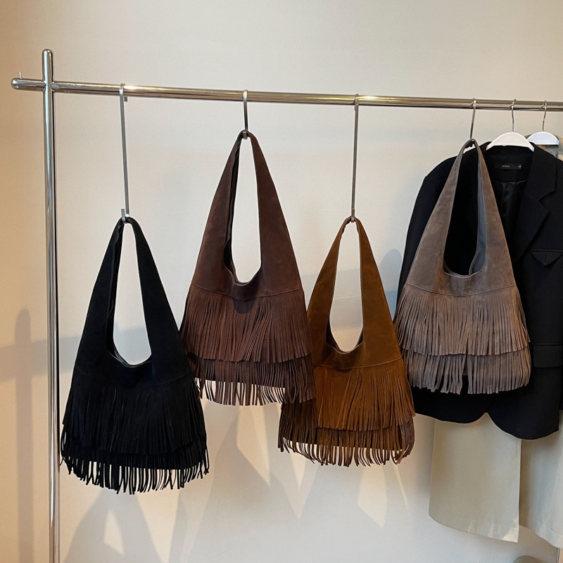 Free shipping designer European and American Retro Matte Tassel Bag High-Quality Niche Underarm Single Shoulder Bag Large Capacity Lazy Style Commuter