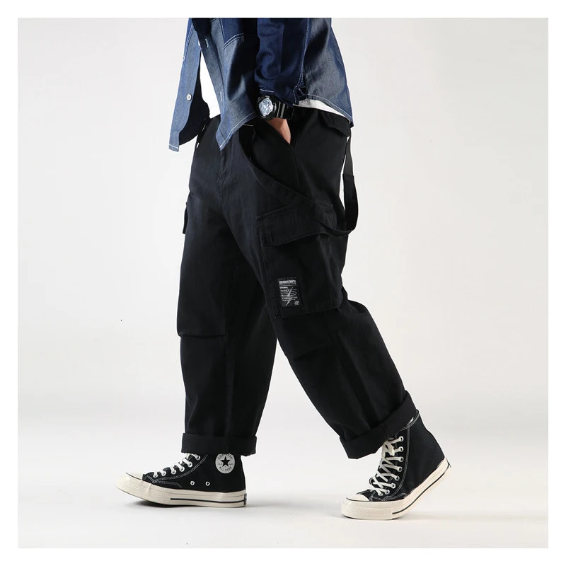 Firmranch AutumnSpring Men Amekaji Wide Baggy Suspenders Casual Ins Loose Pockets Cargo Bib Pants Jumpsuit Trousers 250804