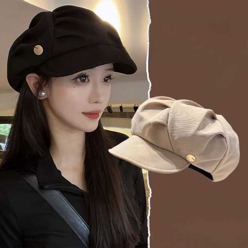 Korean Fashion Cloud Berets Pleated Octagonal C Vintage Solid Color Peaked Cs for Women Girls Newsboy Painter Artist Hat XJ250807