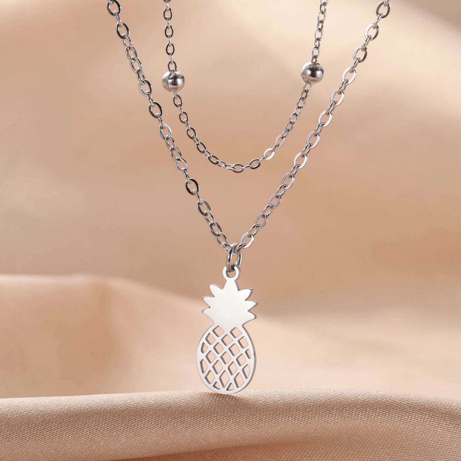 Dreamtimes Minimalist Pineapple Necklace for Women Man Charms Fruit Statement Cactus Stainless Steel Pendant Gifts Wholesale Jewelry for Women