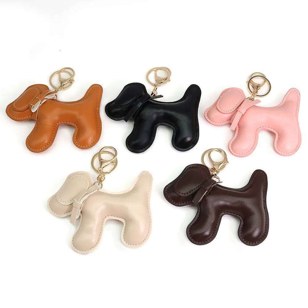 Cute Puppy Dog Keychain Leather Animals Keyring Hanging Ornament Backpack Handbag Charm Gift Women Men Bag Pendant Decoration