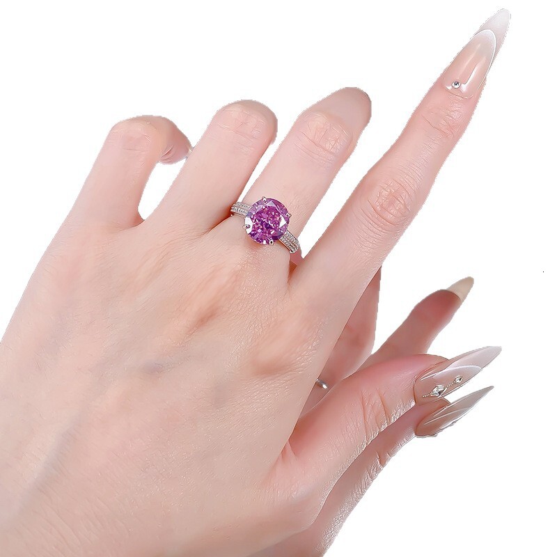 Hui Zhi Wing Jewelry Live New S Silver Luxury Inlaid High Carbon mond 10*11 Dried Rose Stone Pigeon Egg Ring