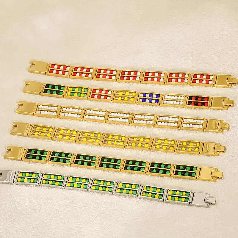 Waterproof Natural Stone 18K Stainless Steel Double layers Beads Bracelet No Color Loss Bangle For Women Fashione Jewelry 250730