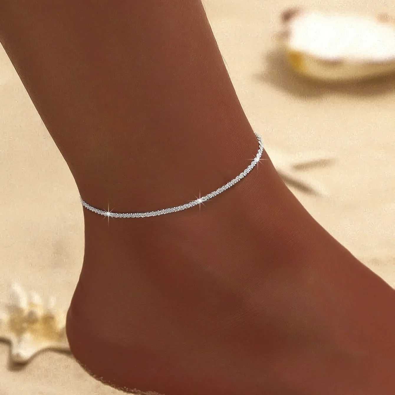 Sparkling Thin Chain Anklet for Women Zircon Cross Pendant on Leg Foot 2024 Trendy Boho Summer Beach Jewellry Y250805