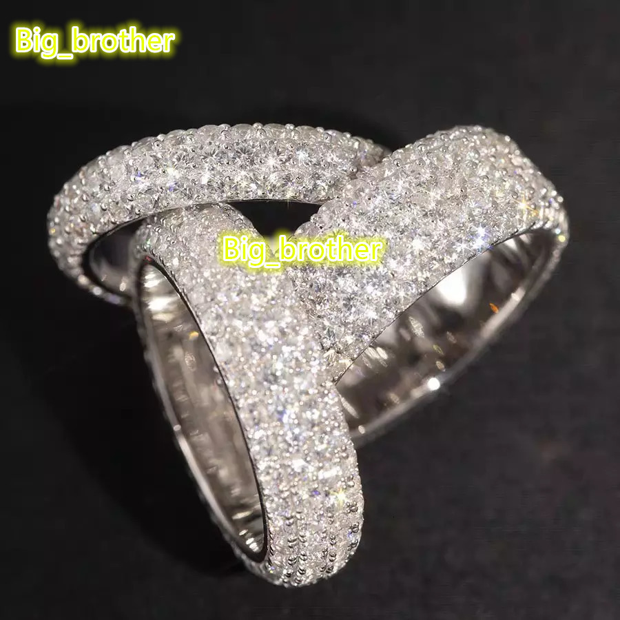 Mens 925 Sterling Silver VVS Moissanite Iced Out Diamond Band Ring Hip Hop Style Wedding Engagement Gift Jewelry