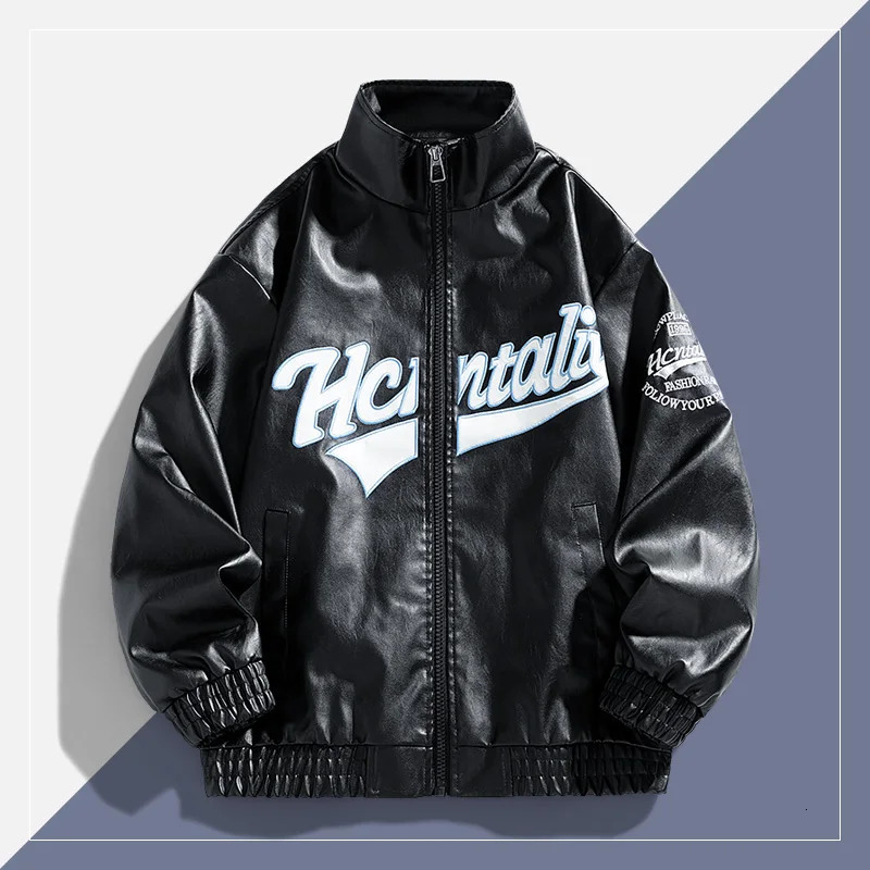 Spring and autumn ruffian handsome jacket mens leather jacket mens coat contrast color racing suit Hong Kong style jacket men 250805