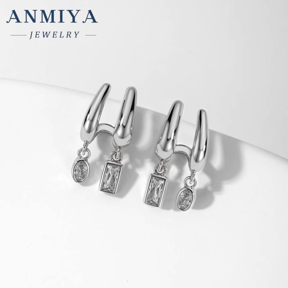 Simple Double Rows S925 Sterling Silver Hoop Earrings Zircon Stone Fashion Jewelry Stud Earrings