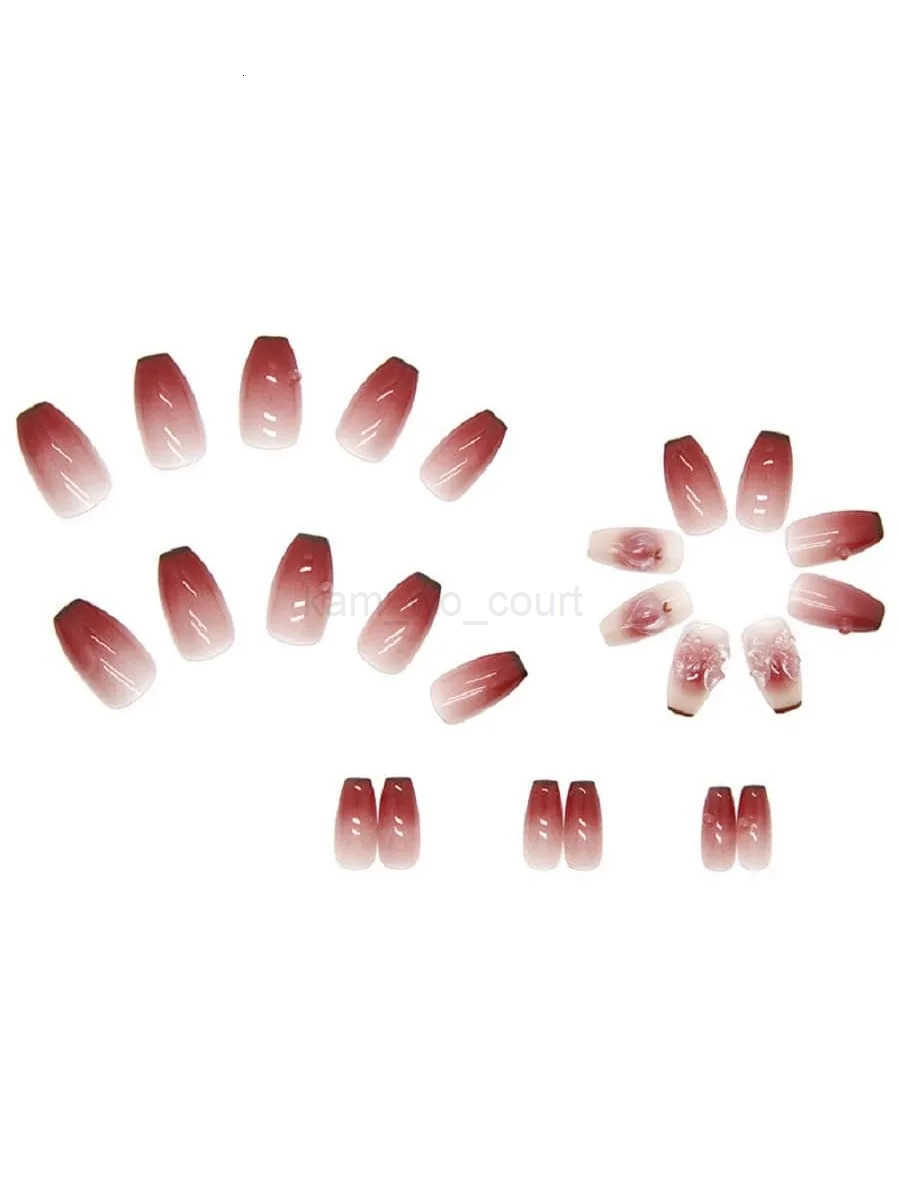 24PCS/1 BOX Gradient Patch Love Peach Bow See Photochromic Stereo Wear Nail Fake Nail M250807