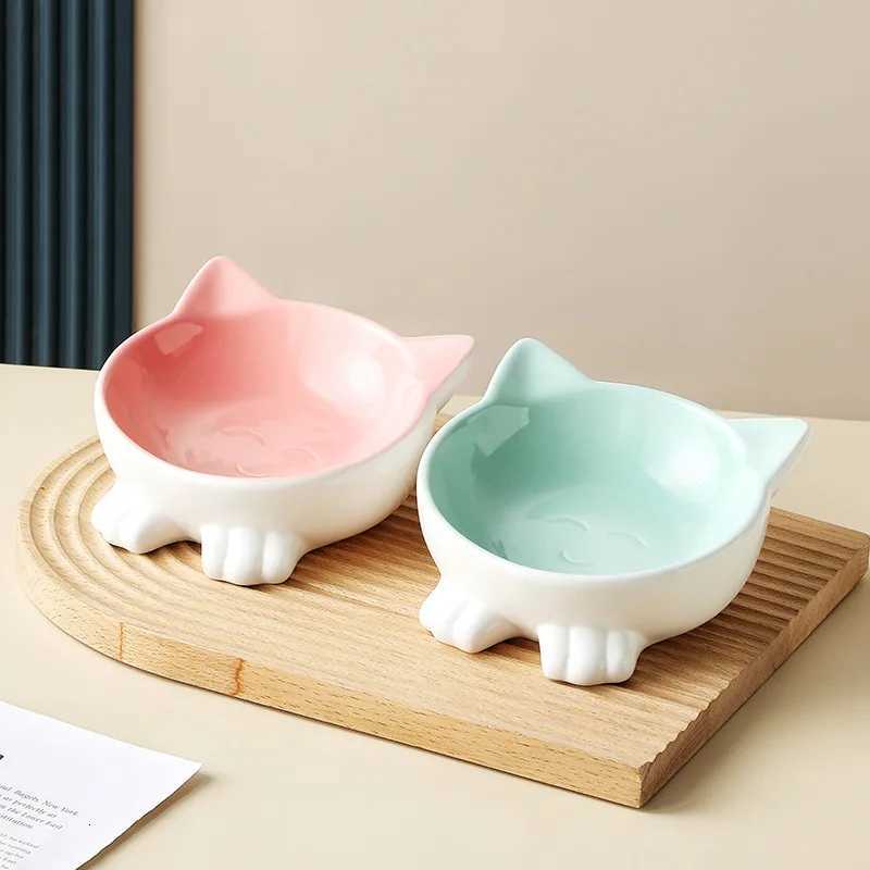 Cute Cat Bowl Ceramic Tilted Kitten Pet Bowls for Small Dogs Raised Cats Water Food Bowls Feeding Plates Eating Bowl Feeder Y250806