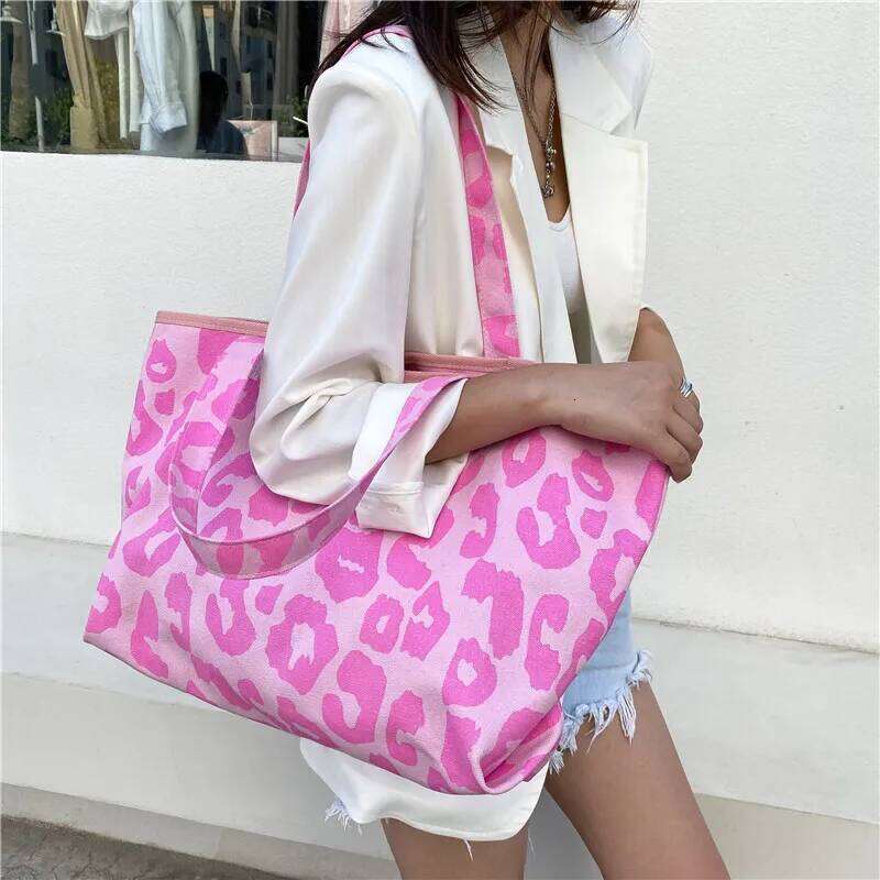 Designer Women's Shoulder Brand Handbags Fashion Large Capacity Leopard Canvas Bags Shopping Tote Bag Female Purses