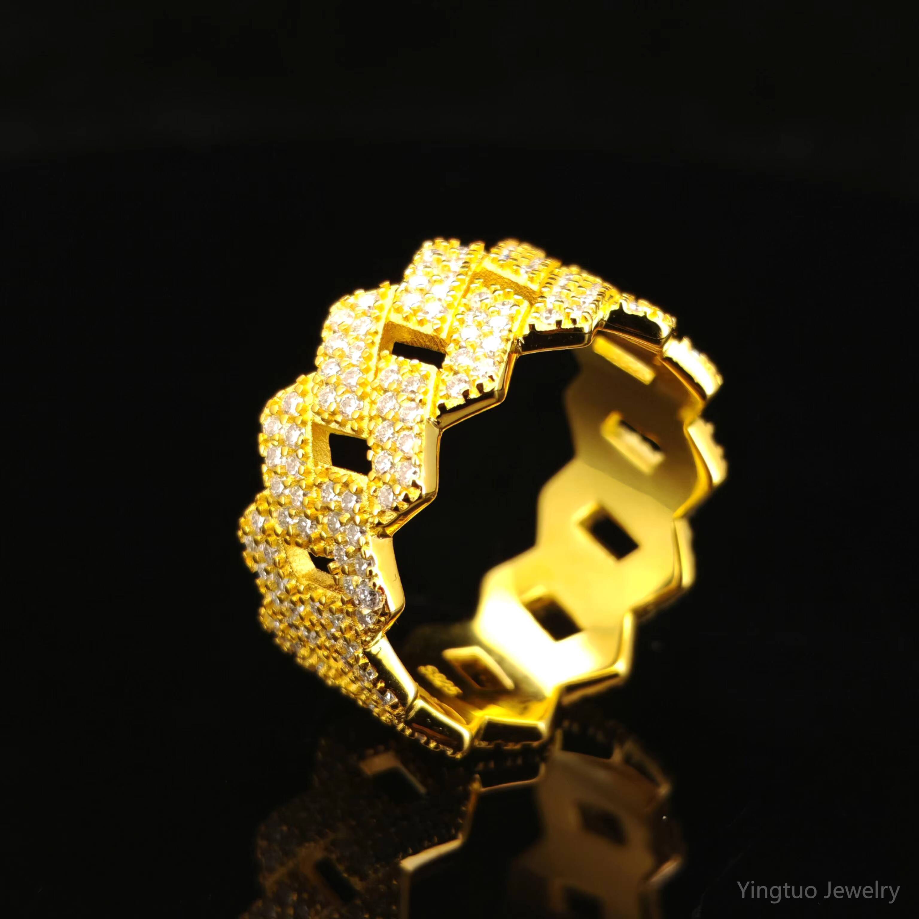 Ready to Ship Hip Hop Jewelry Fully Iced Out 925 Silver Gold Cuban Rings Eternity Mens Moissanite Ring with GRA Certification