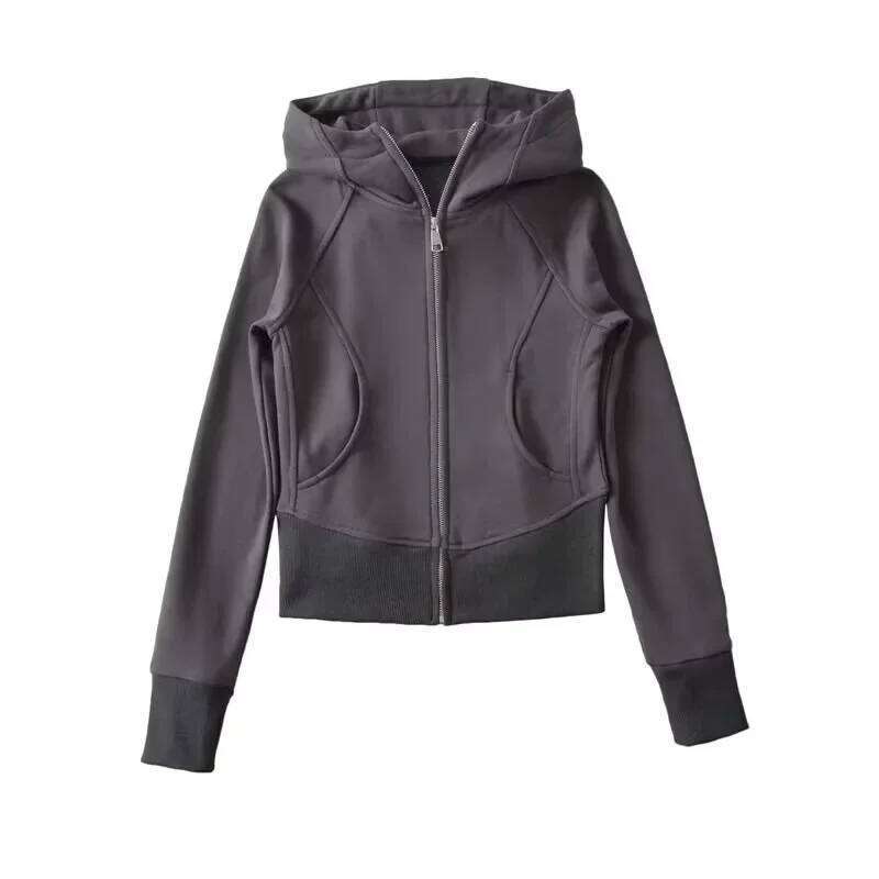 European Style INSVintageslims Smooths Your Silhouette Solid Color Women's Hooded Sweatshirt Long Sleeve Sport Jacket Autumn 202
