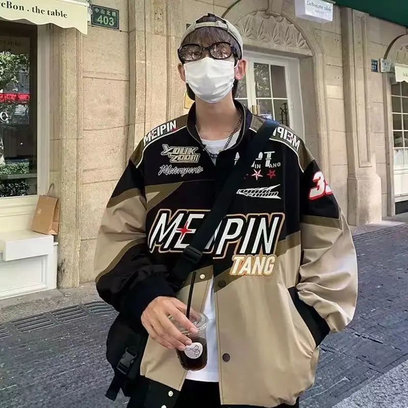 American street motorcycle men baseball uniform jacket loose retro racing suit vintage couple bomber jacket 250805