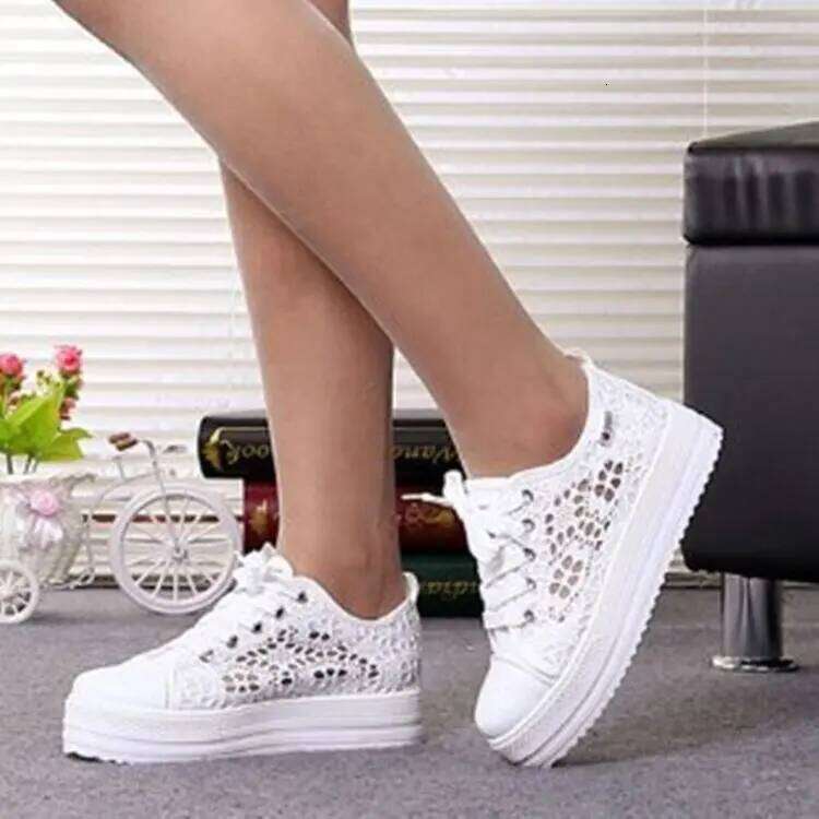 Women 2025 Fashion designer Summer Casual White Cutouts Lace Canvas Hollow Breathable Platform Flat Shoes Woman Sneakers