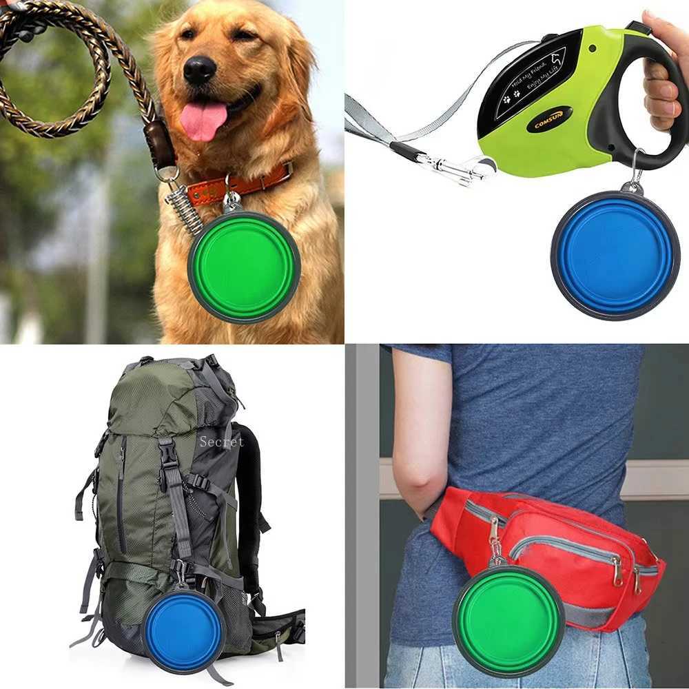Collapsible Pet Silicone Dog Food Water Bowl Outdoor Camping Travel Portable Folding Supplies Dishes with Carabiner Y250806