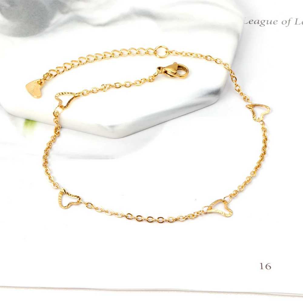LUXUSTEEL Golden Color Heart Charm Anklets For Women Trendy Stainless Steel Anklet Daily Summer Beach Accessories Y250805
