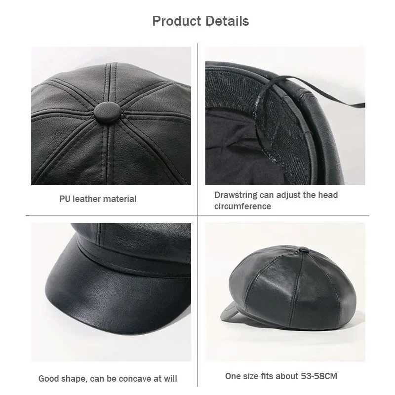 Fashion Solid Color Octagonal C Hats Female Autumn Winter Leather Panama Stylish Artist Painter Newsboy Cs Beret Woman Hat XJ250807