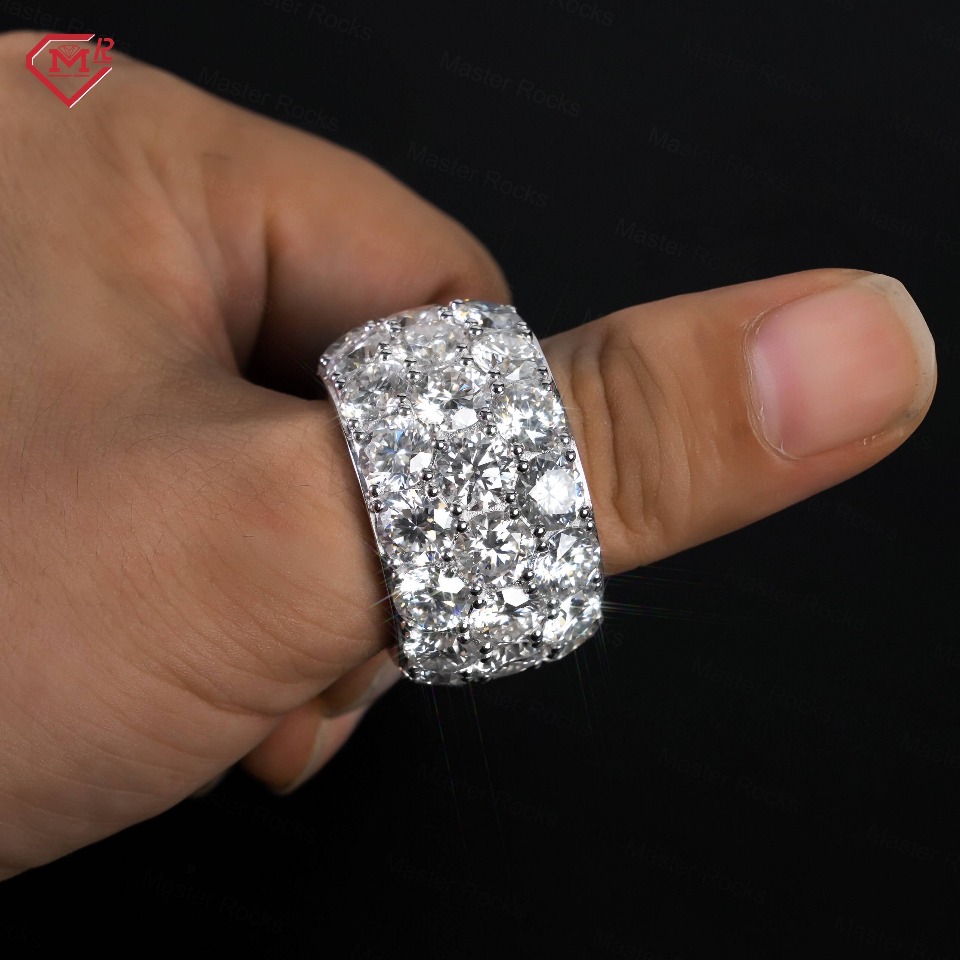 Hip Hop Men Rings 925 Silver Eternity Fully Iced Out Band Custom VVS Diamond Moissanite Ring