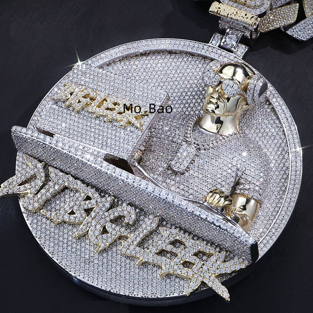 Mens Large Customized Name Number round Disk Pendant Certified Diamond Name Hip Hop Moissanite Pendant Fully Iced out