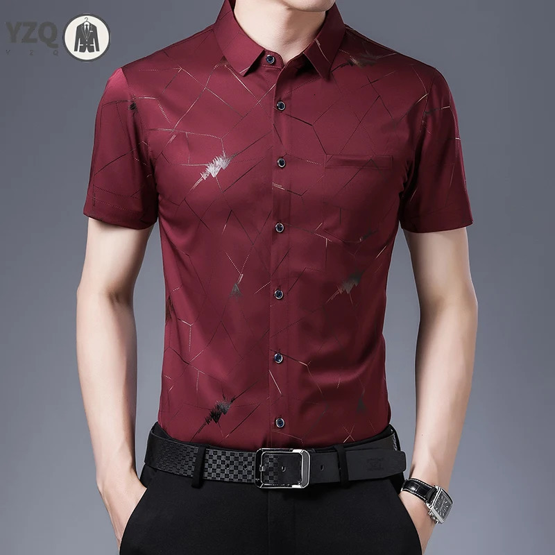 Mens Casual Printed Short Sleeved Lapel Shirt for Summer Fashion Comfort No Ironing Wrinkle Resistant Top 250807