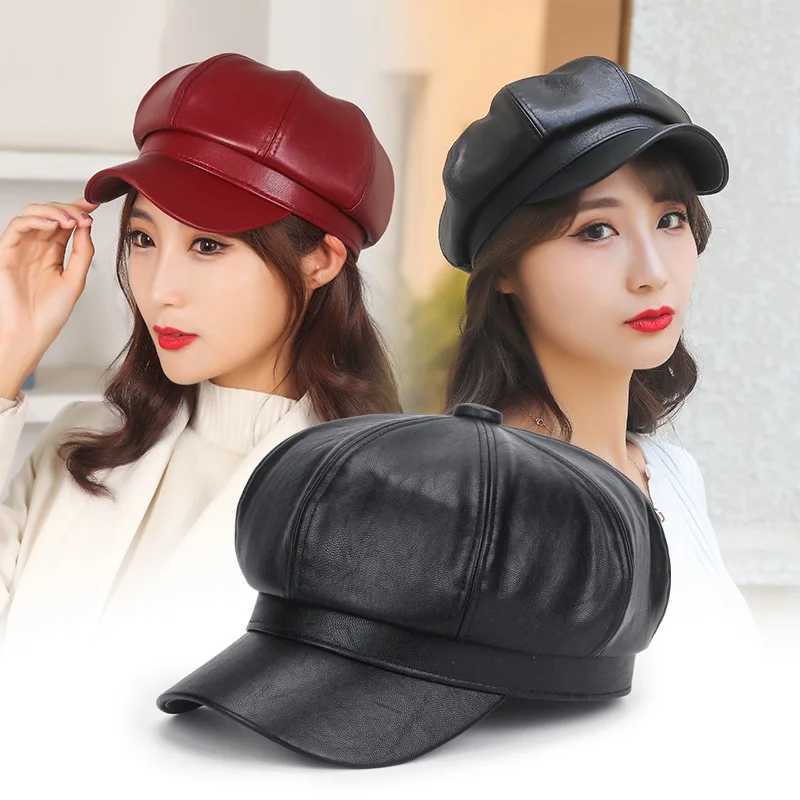 New Women PU Leather Berets C Hat Black Red Outdoor Adjustable Female Autumn Winter Casual La C Hat For Women XJ250807