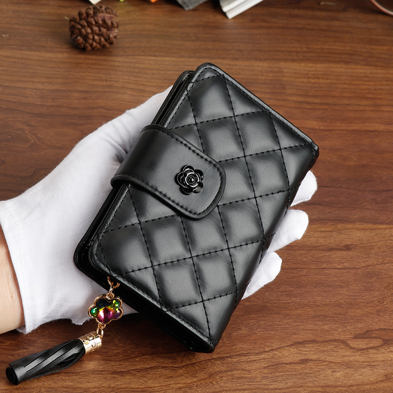 Free Shipping Designer Luxury Women's Fashionable Zipper New Diamond Wallet Korean Style Short Style Trendy Folding Student Coin Bag Casual Card 