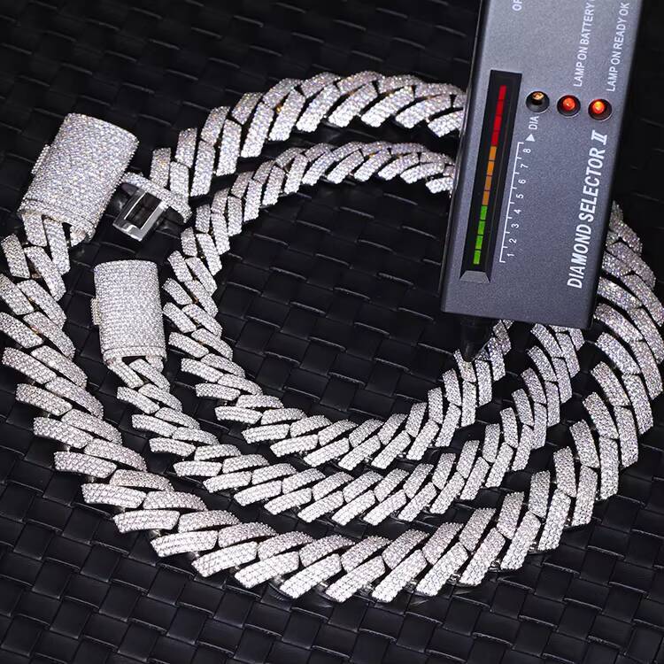 Heavy Silver Hip Hop Necklace 20mm 15mm Iced Out Moissanite Diamond Silver Cuban Link Chain for Men