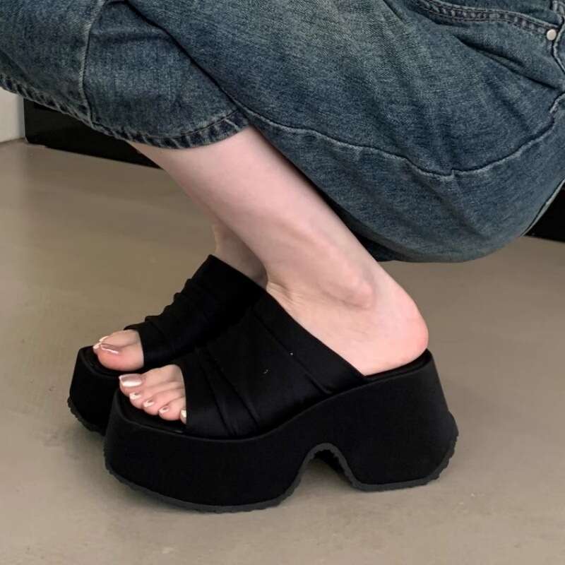 Leopard Print Wedge Sandals for Women Summer 2025 New Style Outdoor Waterproof Platform Thick Sole Ruched Open Toe High Designer shoes Heel Slippers