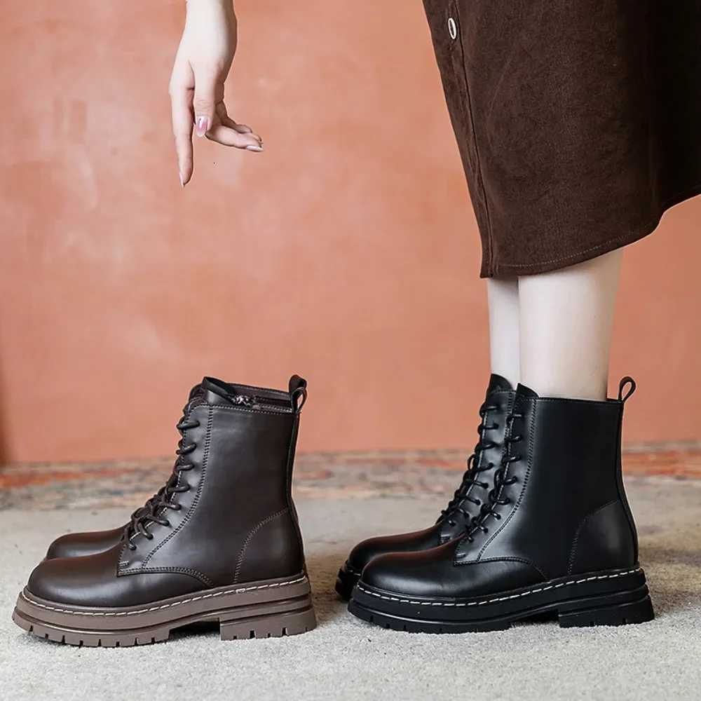 Black Boots Zipper Black Womens Boots Autumn Winter Thick Sole Height Increasing Motorcycle Short Boots Womens Platform Shoes XJ250807