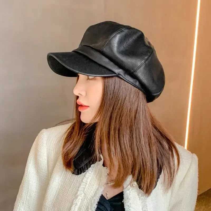 Fashion Solid Color Octagonal C Hats Female Autumn Winter Leather Panama Stylish Artist Painter Newsboy Cs Beret Woman Hat XJ250807