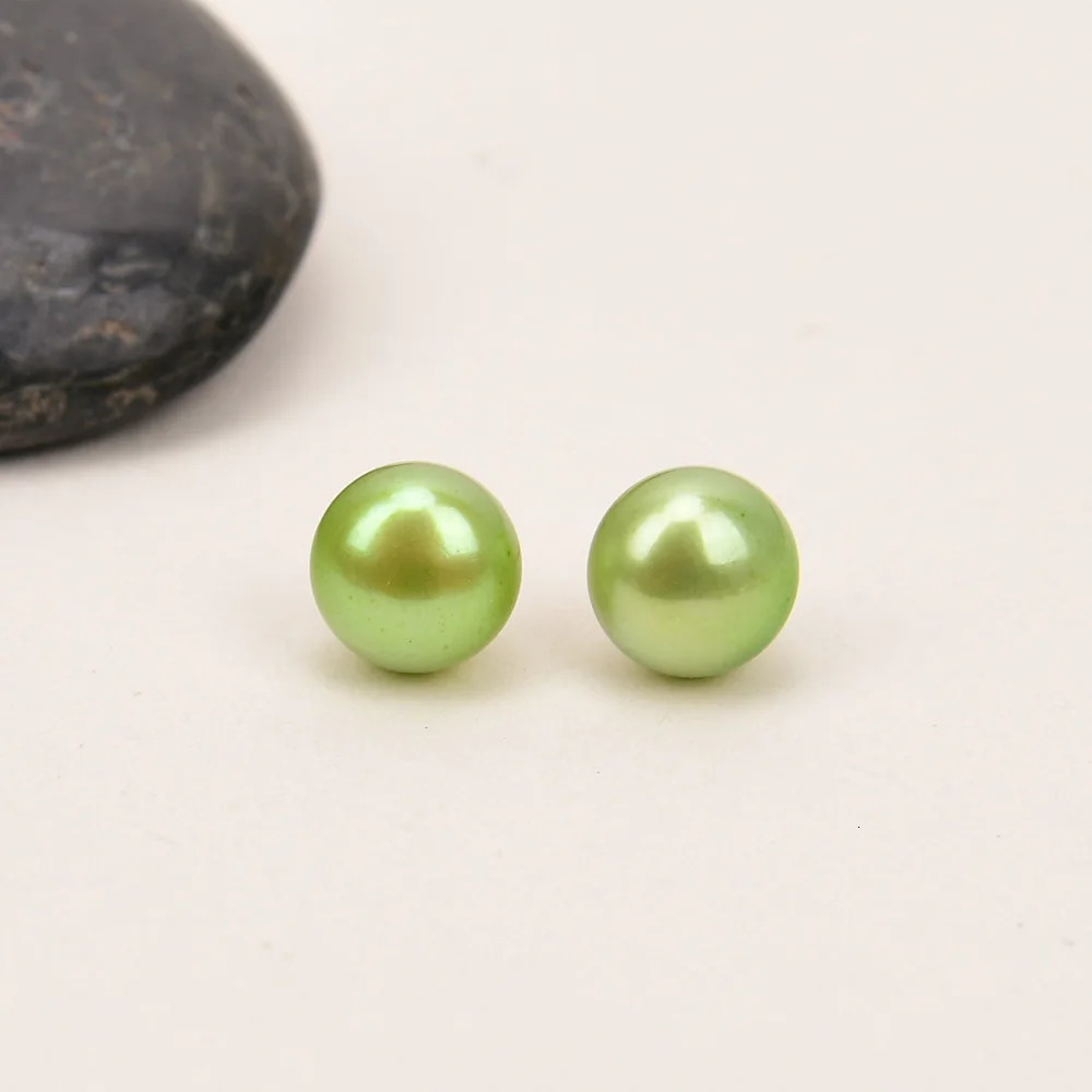 G-G Freshwater Cultured Blue Wine Red Green Button Pearl Gold Color Stud Earrings 250805