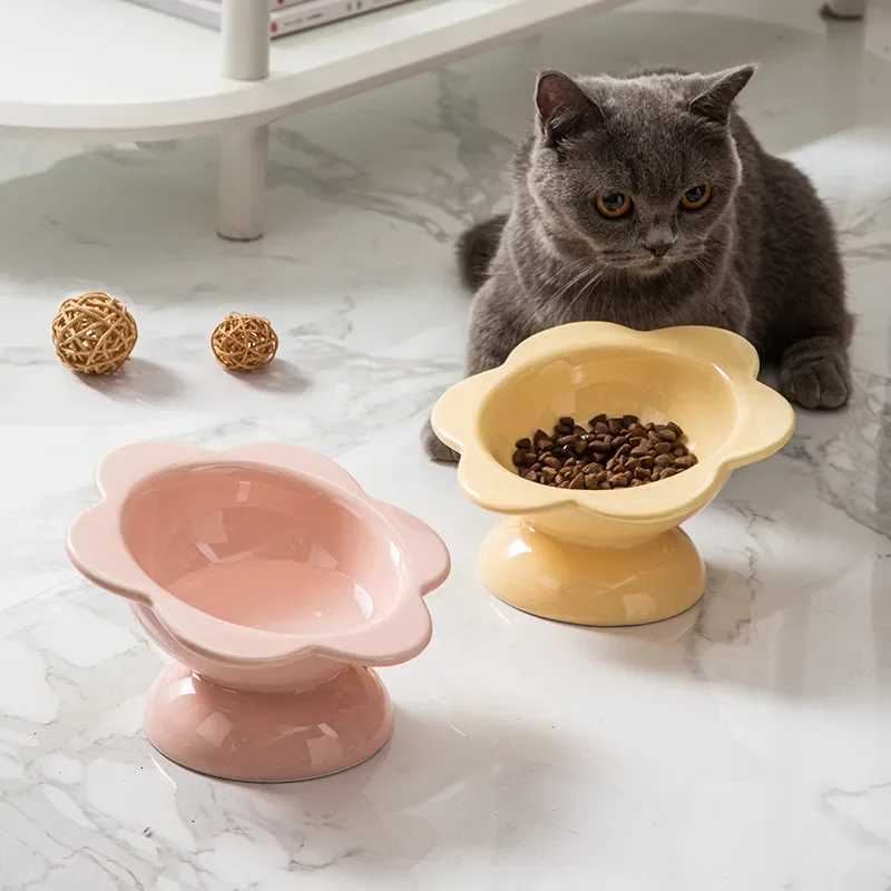 Sunflower Shape Ceramic Cat Bowl Dog Puppy Feeder Feeding and Eating Food Water Elevated Raised Dish for Cat Dog Pet Supplies Y250806