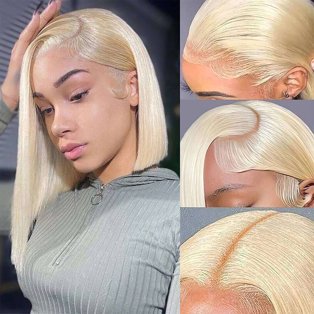 Bob 13X4 13X6 HD Lace Front Wig Human Hair 16 Inch 200% Density 613 Short Straight Blonde Wigs For Black Women