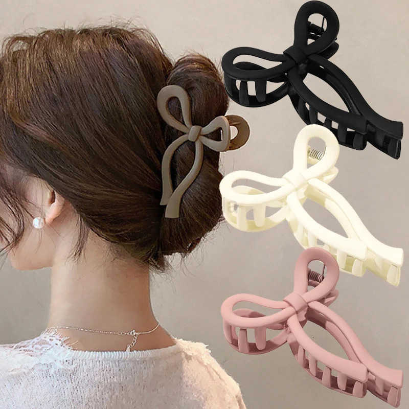 Matte Bow Large Hair Claw Crab Ponytail Hair Accessories for Women Acrylic Bowknot Hair Clips Hairpins Girls Barrettes Headbands U250807
