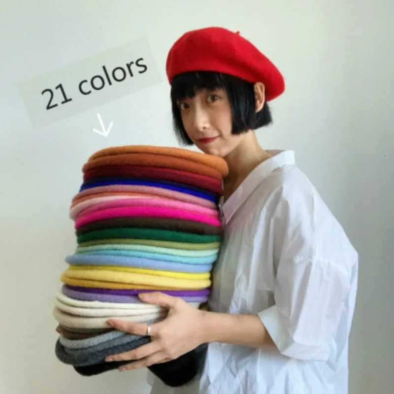 Girl Solid Color Beret French Artist Warm Wool Winter Beanie Hat Retro Vintage Plain Beret Solid Color Elegant Ladies Winter Hat XJ250807