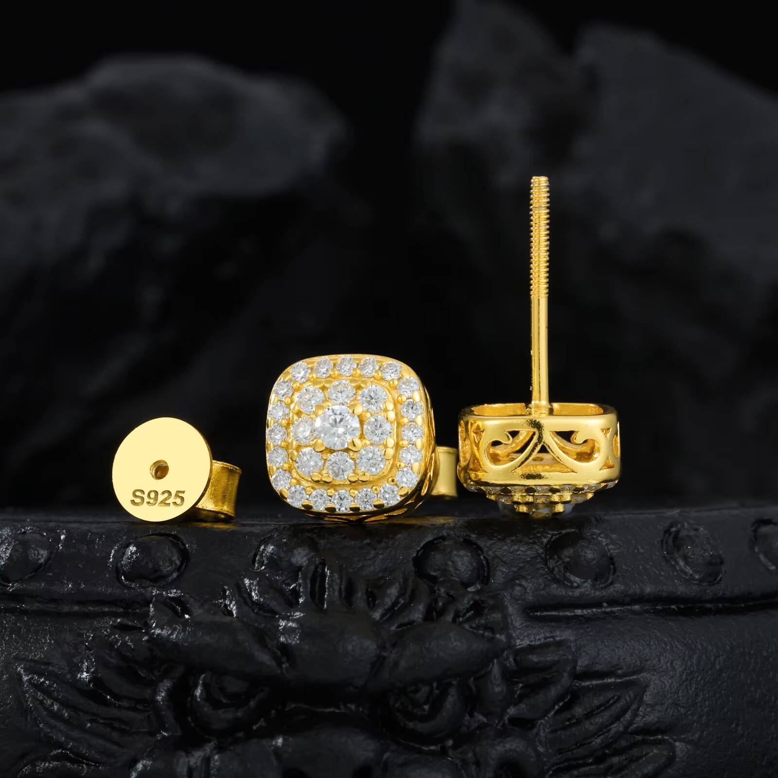 Sparkling Hip Hop Jewelry Custom 925 Sterling Silver 3 Rows Moissanite Stud Earring Luxury Diamond Fashion Jewelry