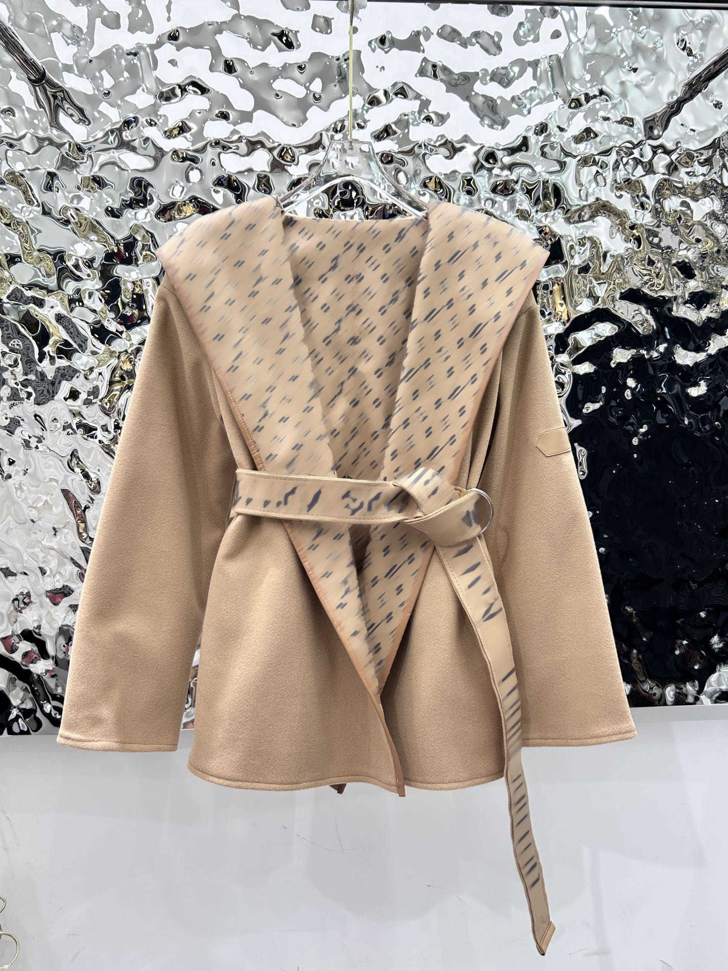 hood designer jacket women wool silk fabric jacquard Belt coat Long sleeves High-end High quality fashion comfort top