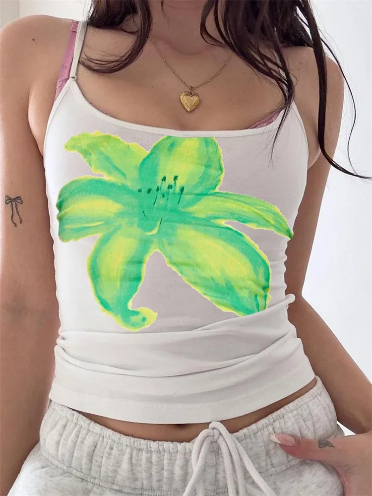 Womens Camis Sleeveless Floral Print Slim Fit Tank Top Summer Casual Crop Y2K Clothes 250807