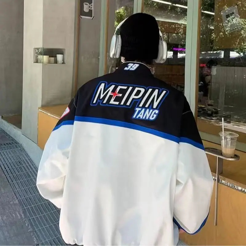 American street motorcycle men baseball uniform jacket loose retro racing suit vintage couple bomber jacket 250805