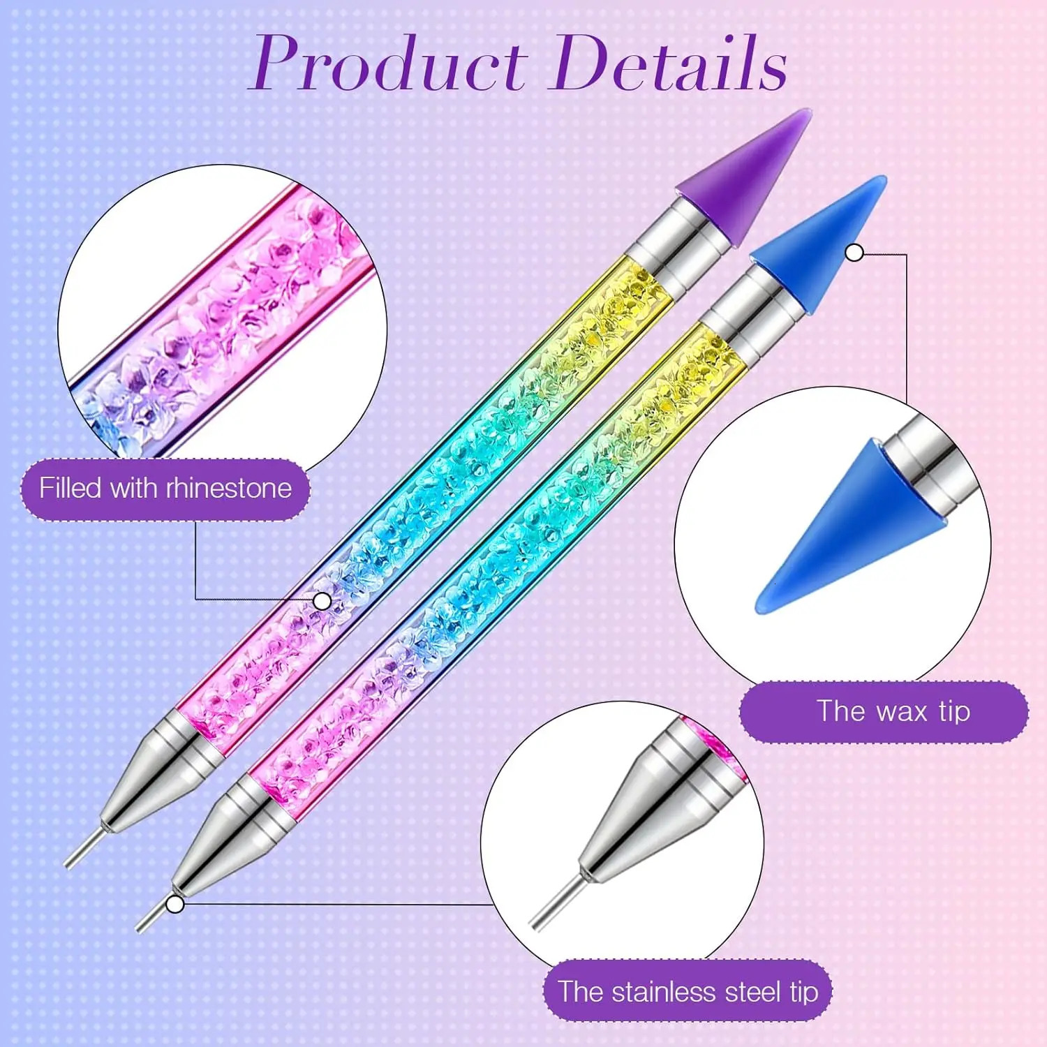 Gradient Rhinestone Picker Tool Dotting Pen Diamond Painting Pen Nail Dot Crystals Dual Ended Wax Pencil for Gems Nail Art DIY 250805