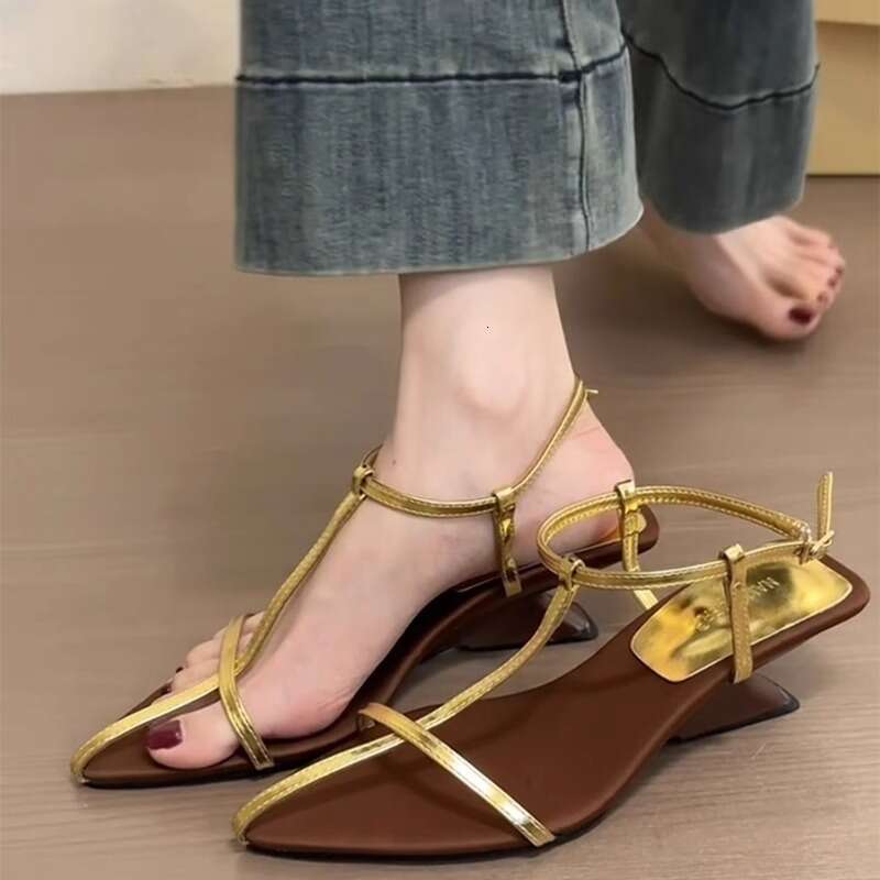 French Style Pointed Cross Strap Wedge Sandals for Women 2025 Summer New Open Toe High Heel Roman Shoes
