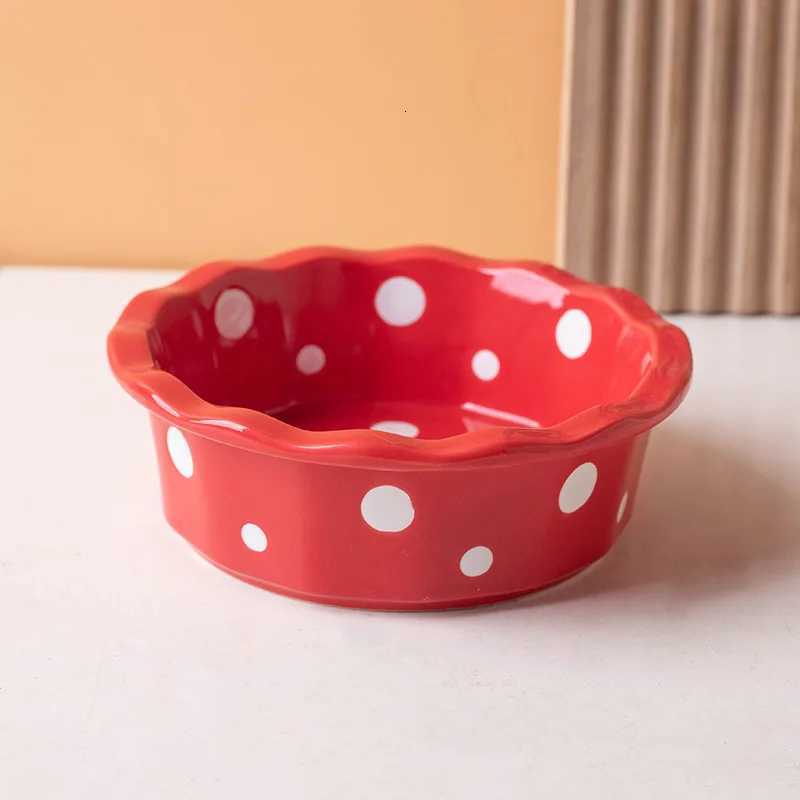 Ceramic Pet Bowl with Polka Dot Design - Non-Slip Cat Food Dish for Small Dogs Easy Clean Durable Cat/Dog Feeding Bowl Y250806