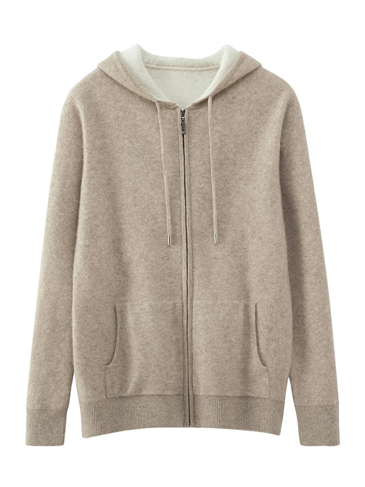 High Quality Autumn Winter Men Hooded Cashmere Sweater Long Sleeve Casual Loose 100% Merino Wool Cardigan Knitwear Clothing Tops 250804